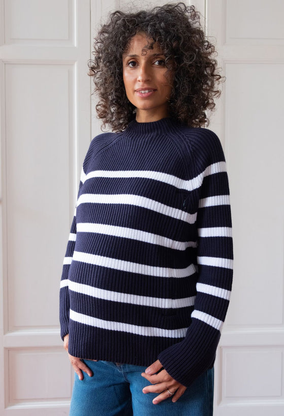Pull marinière d'allaitement SEA BREEZE Navy - 100% Coton Bio certifié GOTS